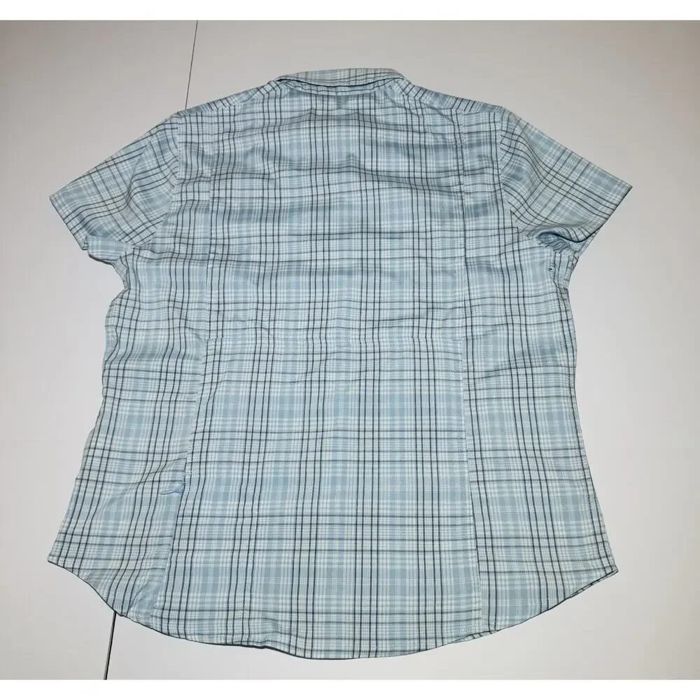 LL Bean Woman’s Tropicwear Shirt Size Small Short Sleeve Sky Blue Plaid - Picture 11 of 12